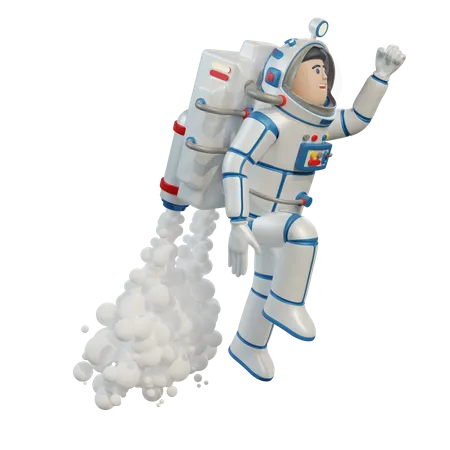 Astronaut in spacesuit with jetpack takes off into space  3D Illustration