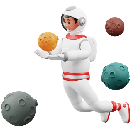 Astronaut Is Flying With Mars  3D Illustration