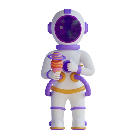 Astronaut isst Eis  3D Illustration