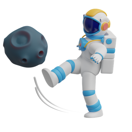 Astronaut Kick An Asteroid  3D Illustration