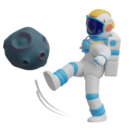 Astronaut Kick An Asteroid  3D Illustration