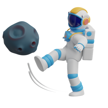 Astronaut Kick An Asteroid 3D Illustration