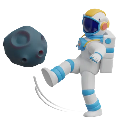 Astronaut Kick An Asteroid 3D Illustration