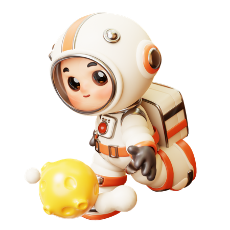 Astronaut Kicking Moon Like Soccer Ball  3D Illustration