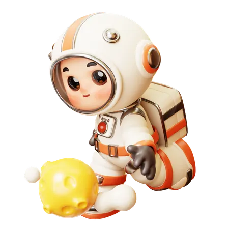 3 D Cute Cartoon Futuristic Astronaut Spaceman Science Technology Space Fiction Universe Exploration Concept 3D Illustration