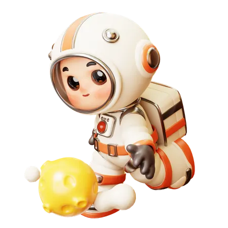 Astronaut Kicking Moon Like Soccer Ball  3D Illustration