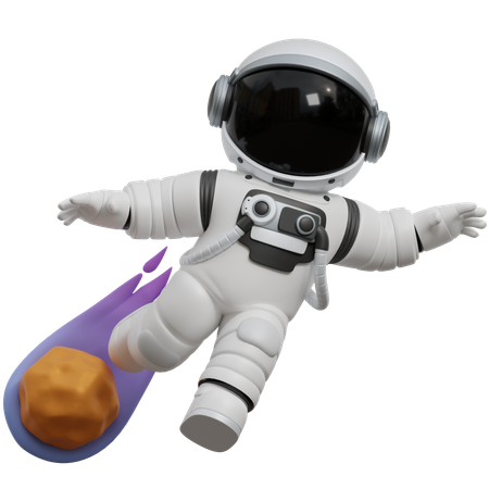 Astronaut Kicks A Meteor  3D Illustration