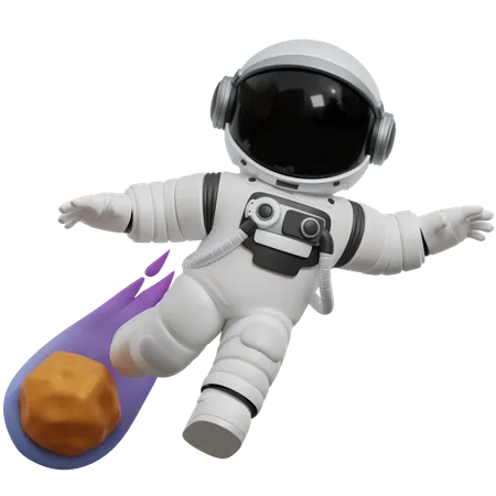 Astronaut Kicks A Meteor  3D Illustration