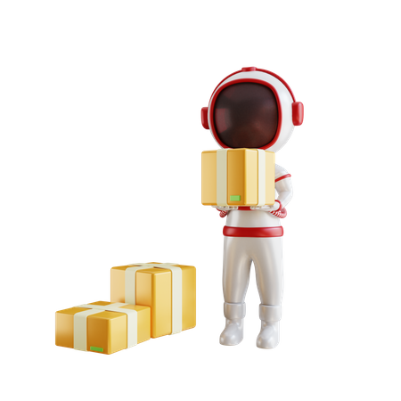 Astronaut handhabt Lieferpaket  3D Illustration