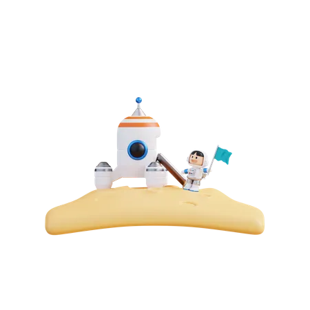 3 D Illustration Astronaut Landed On The Moon 3D Icon