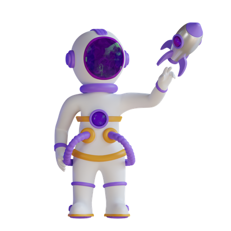 Astronaut Launching Rocket  3D Illustration