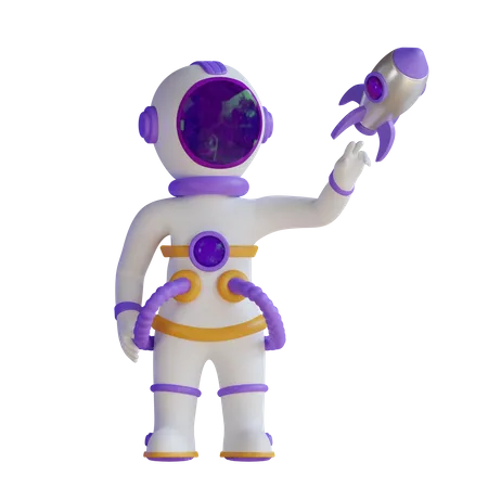 Astronaut Launching Rocket  3D Illustration