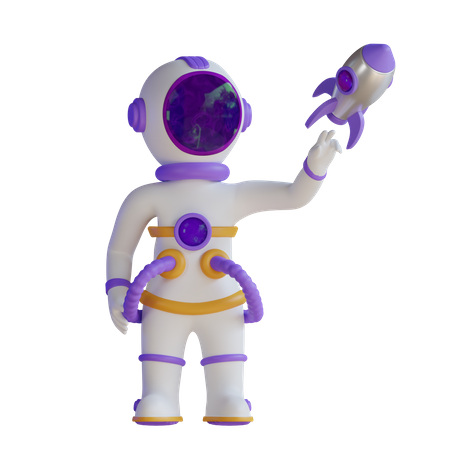 Astronaut Launching Rocket 3D Illustration