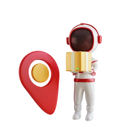 3 D Astronautenfigur Bringt Kiste Mit Lieferung 3D Illustration