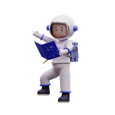 Astronaut liest ein Buch  3D Illustration