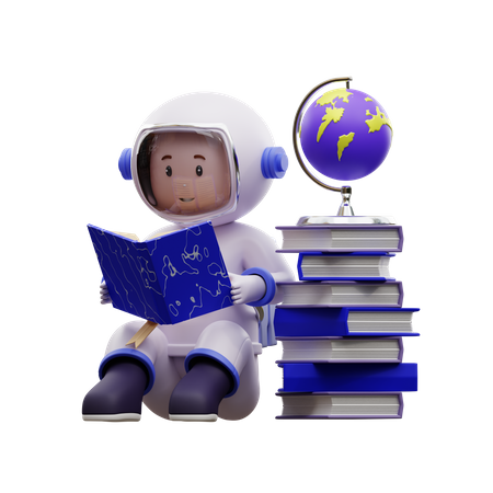 Astronaut liest ein Buch  3D Illustration