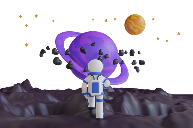 Astronaut Looking At A Planet  3D Illustration