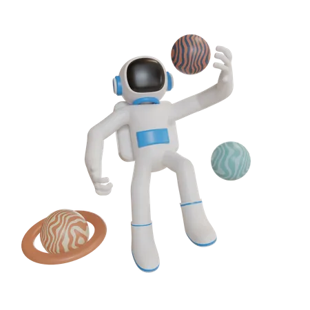 Astronaut looking at planets 3D Illustration