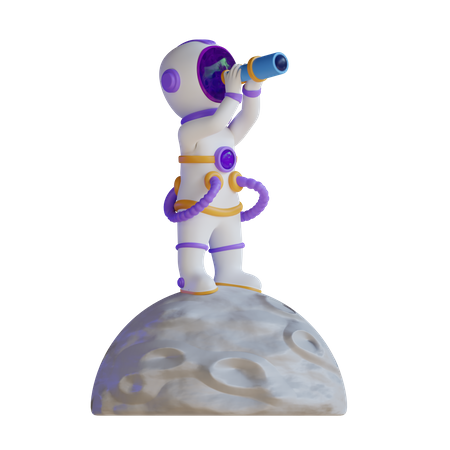 Astronaut Looking Planet With Binoculars 3D Illustration