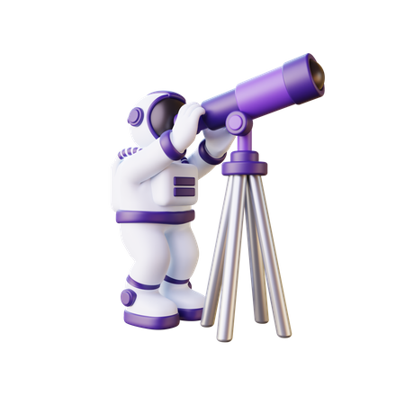 Astronaut Looking Through Telescope 3D Illustration