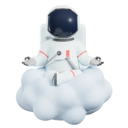 Astronaut meditiert auf einer Wolke  3D Illustration