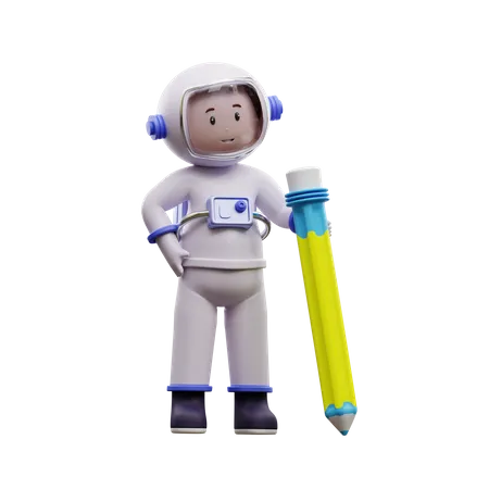 Astronaut mit Bleistift  3D Illustration