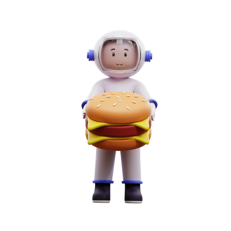 Astronaut mit Burger  3D Illustration