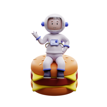 Astronaut mit Burger  3D Illustration