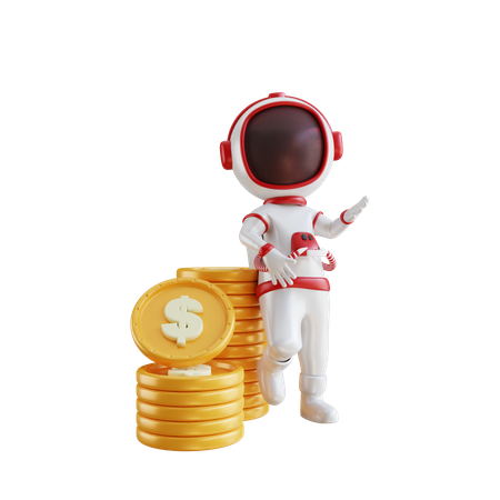 Astronaut mit Dollarmünze  3D Illustration