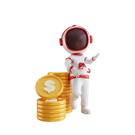 Astronaut mit Dollarmünze  3D Illustration