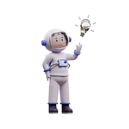 Astronaut mit einer brillanten Idee  3D Illustration