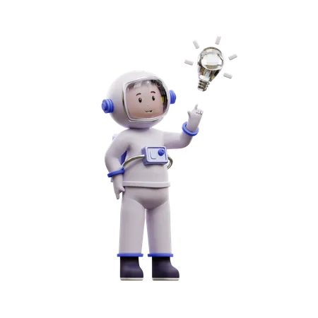 Astronaut mit einer brillanten Idee  3D Illustration