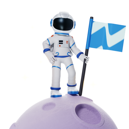 Astronaut mit Flaggen auf dem Mond  3D Illustration