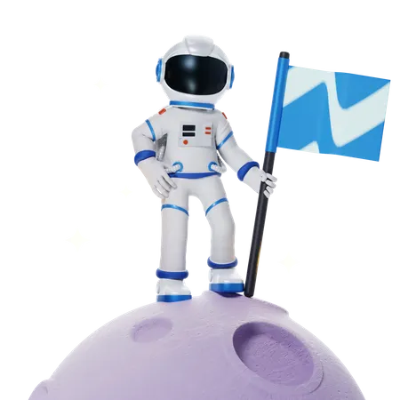 Astronaut mit Flaggen auf dem Mond  3D Illustration