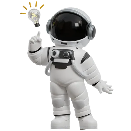 Astronaut mit Glühbirne Idee  3D Illustration