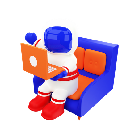 Astronaut mit Laptop  3D Illustration