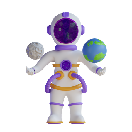 Astronaut mit Planeten  3D Illustration