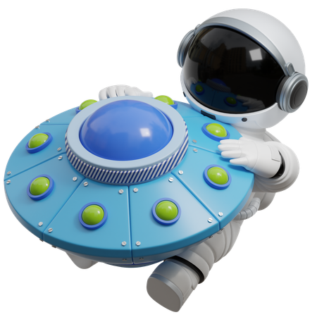 Astronaut mit UFO  3D Illustration