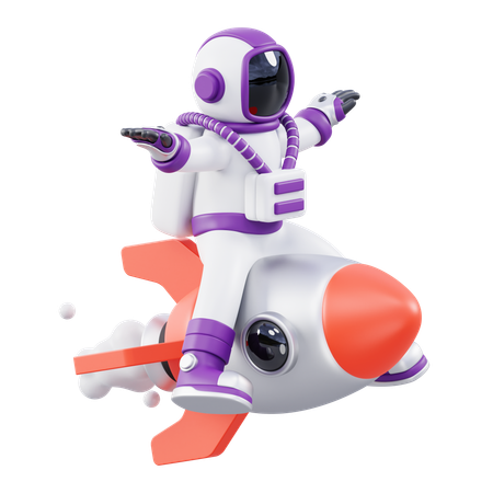 Astronaut On A Rocket  3D Icon