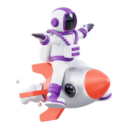 Astronaut On A Rocket  3D Icon