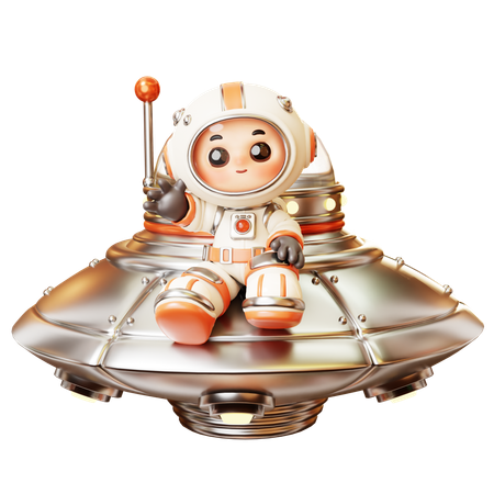 Astronaut On Flying Ufo With Greeting Gesture  3D Illustration