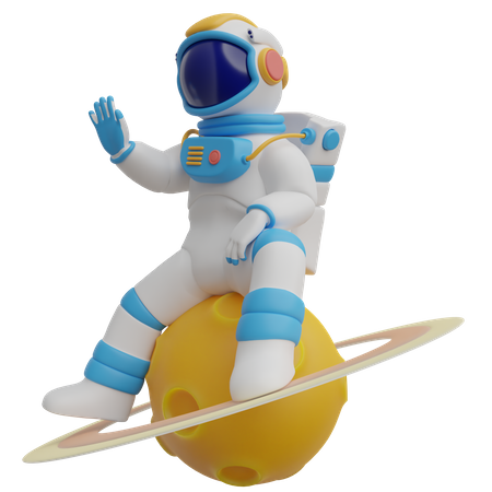 Astronaut On Ringed Planet  3D Illustration