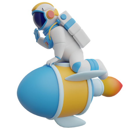 Astronaut On Rocket  3D Icon