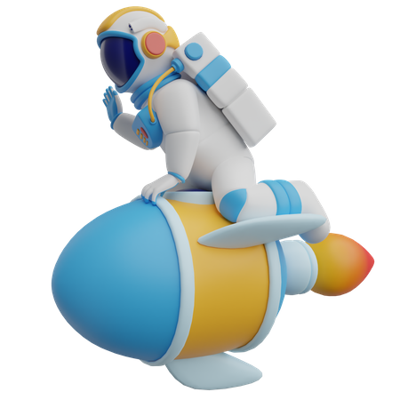 Astronaut On Rocket  3D Illustration