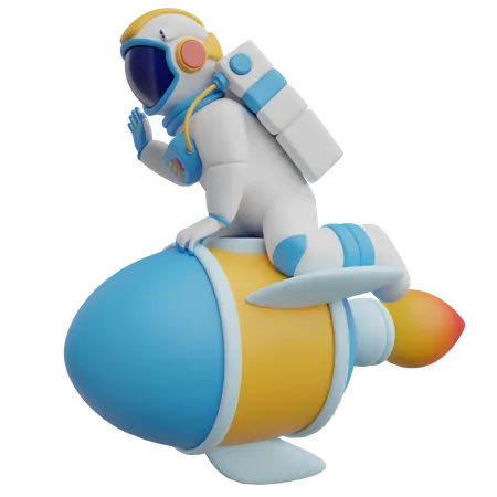 Astronaut On Rocket 3D Illustration