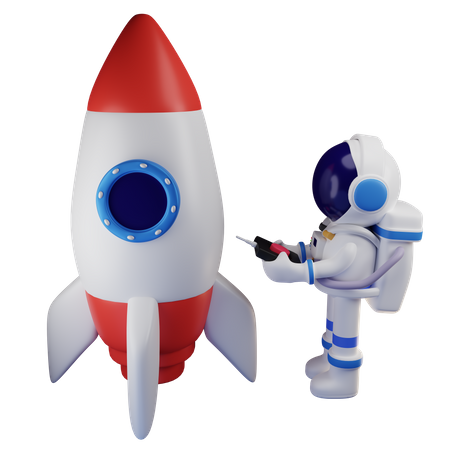 Astronaut Operate Rocket Using Remote  3D Icon
