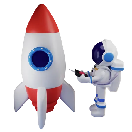 Astronaut Operate Rocket Using Remote 3D Illustration
