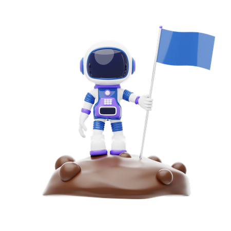 Astronaut pflanzt Flagge auf dem Planeten  3D Illustration