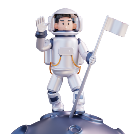Astronaut planting a flag on the moon  3D Icon