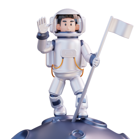 Astronaut planting a flag on the moon  3D Illustration